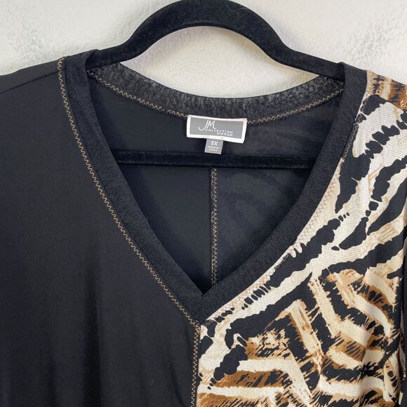 JM Collection Woman Plus 2X Animal Print Tunic Top V Neck Long Sleeve Stretch - Picture 8 of 11